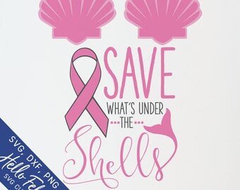 Mermaid Svg, Breast Cancer Svg, Pink Ribbon Svg, Shells Svg, Dxf, Jpg, Svg files for Cricut, Svg files for Silhouette, Vector Art, Clip Art