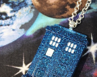Tardis Doctor Who Glitter Resin Pendant