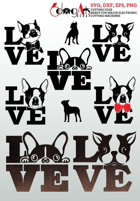 Boston Terrier Dog Love Digital Cut Files Svg Dfx Eps Png