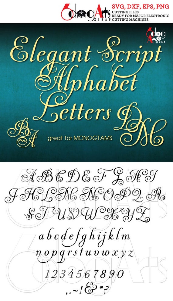 Elegant Script Alphabet SVG DXF Vector Cut Files Monogram Font