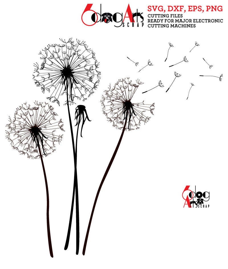 Download Dandelions Digital Cut Files SVG DXF Silhouette Cricut Vector