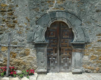 Cross and Door - San Antonio Texas historical mission cross and door architecture fine art print