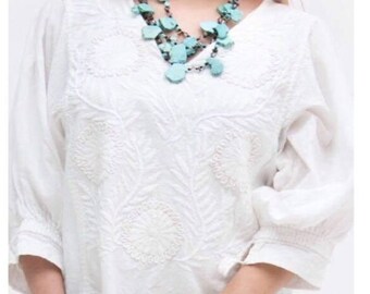 M Mexican Embroidered Floral Blouse