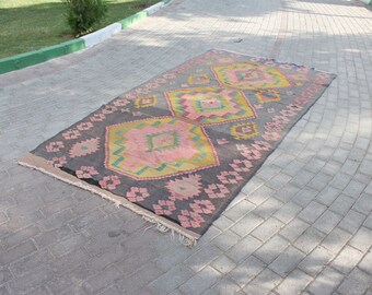5.1 x 10 Great Color Kilim, Vintage Bohemian Turkish Rug, Handmade Area Kilim Rug, Area Rug, Area Rugs 5x10,