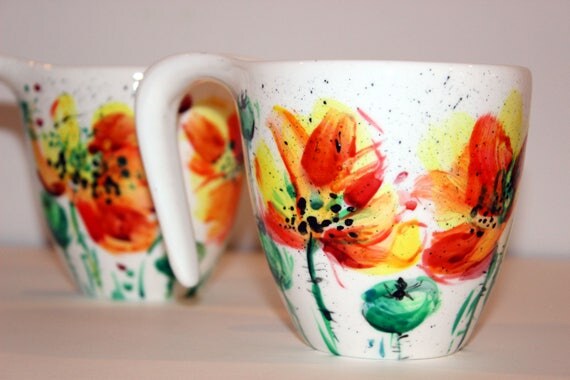Items Similar To Flower Hand Painted Porcelain Coffee Tea Mug Unique