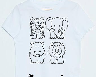 Tshirt animal jungle coloring personalized child name