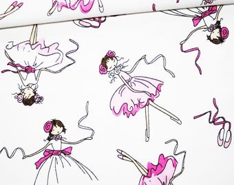 Ballet dancers, 100% cotton fabric printed 50 x 160 cm pattern dancers on a white background