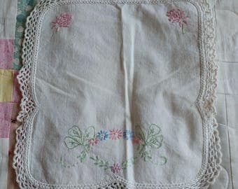 Floral Small Tablecloth Doily Embroidered Flowers