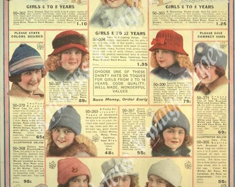 INSTANT DOWNLOAD - Girls Dainty Hats - Victorian - Fashion - Catalog Page - Vintage - Printable - Crafting - Scrapbooking - Digital Image