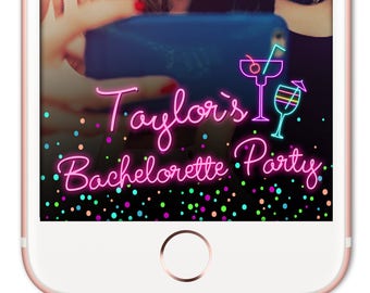 Neon Snapchat Geofilter, Neon Bachelorette Filter, Bachelorette Snapchat Filter, Bachelorette Geofilter, Hen Party, Gold Confetti Filter