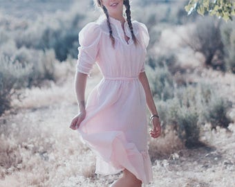 Vintage 1950s Pale Pink & White Polka Dot Dress