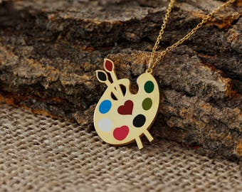Paint Palette Necklace, Painting, Art, Gold, Rose, Silver, Gift