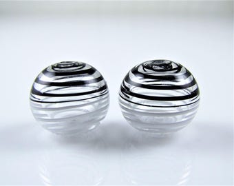 Black and White Swirls Lampwork Glass Bead Pairs