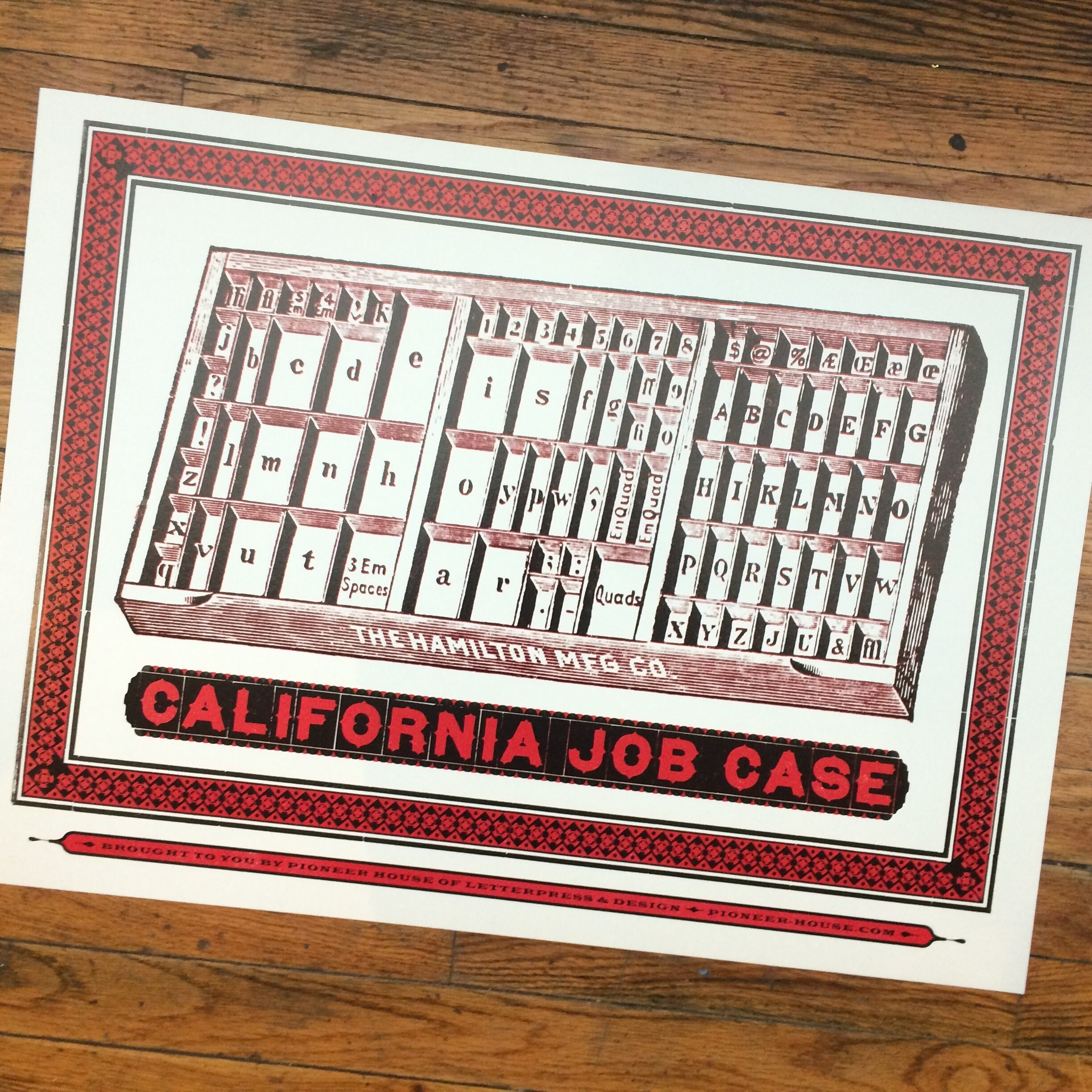 CALIFORNIA JOB CASE poster of the letterpress type case drawer