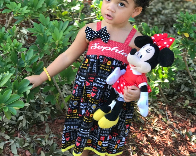 Girls Mickey Mouse Dress - Disney Birthday Party - Baby Girl Gift - Toddler Mickey Dress - Personalized Dress - sizes 6 months to 8 yrs