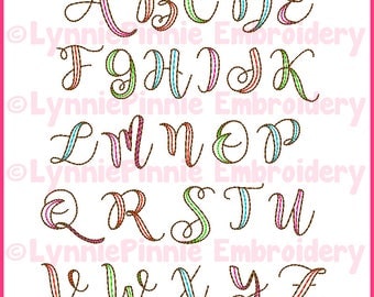 Quick Stitch 2 Color Ribbon Sketch Triple Run DIGITAL Embroidery Font -- 4 sizes + BX