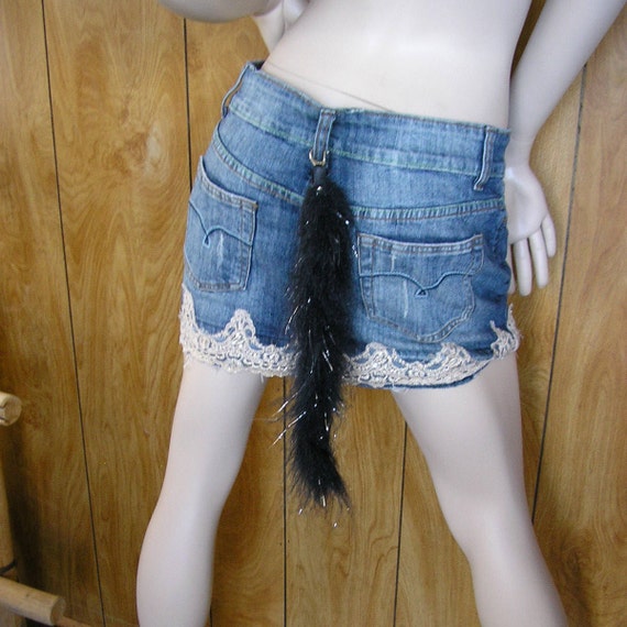 Black and silver costume tail costume clip on tail faux fur