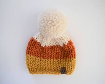 Candy Corn Hat // Candy Corn Beanie // Toddler Pom Pom Hat // Halloween // Thanksgiving // Color Block Hat