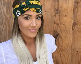 Green Bay Packers Pinup Style Turban Headband || Hair Band Wisconsin Accessory Cotton Workout Yoga Fashion Black Green Yellow White Scarf
