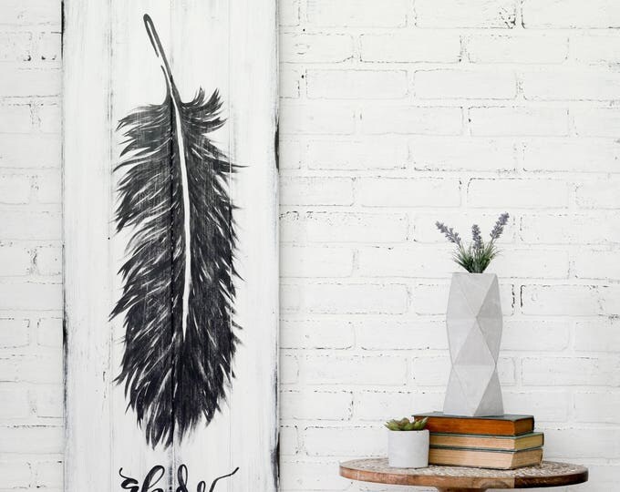 Feather Sign, Rustic Feather Sign, Rustic Decor, Wood Art, Feather Art,