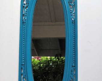 Turquoise / Dark Teal Tall Narrow Ornate Mirror