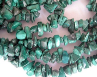 Malachite Gemstone Beads, Gemstone Chips, Malachite Chips, 32 Inches Each, Chip Size 5mm To 7mm Approx