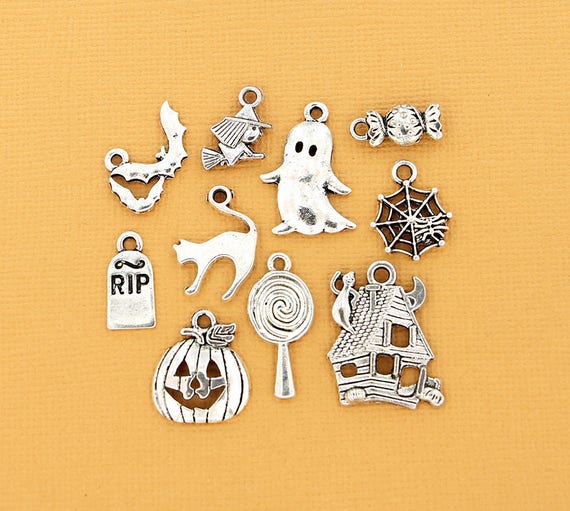 Halloween Charm Collection Antique Silver Tone 10 Different