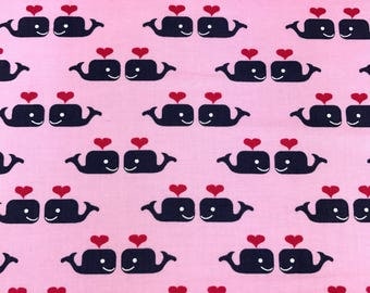 Valentines fabric, Whales and hearts fabric from Dear Stella 100% cotton for Quilting and general sewing projects.