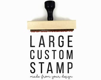 Large Custom Made Rubber Stamp - Your Logo, Drawing or Design - Wood Mounted and Top-Engraved w/Handle Rubber Stamp