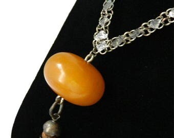 Vintage Amber Bakelite Pendant Necklace