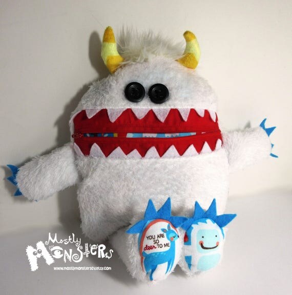 Items similar to Mini Cuddle Monster pillow, Yeti Snow monster, Yeti