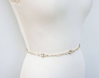 Swarovski bridal belt, Super skinny bridal belt, Dainty crystal belt sash, rhinestone wedding belt, Thin belt in gold, silver, rose gold