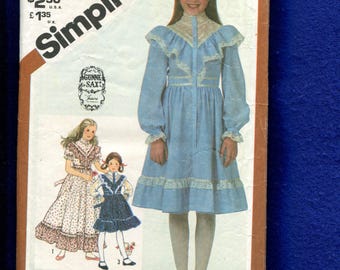 Vintage 1981 Simplicity 5437 Gunne Sax Western Dress with Ruffled Bodice Girls Size 14
