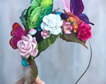 Butterfly Crown - Flower Crown - Festival Wear - Flower Headband - Butterfly headband - Fairy Crown. READY TO SHIP.