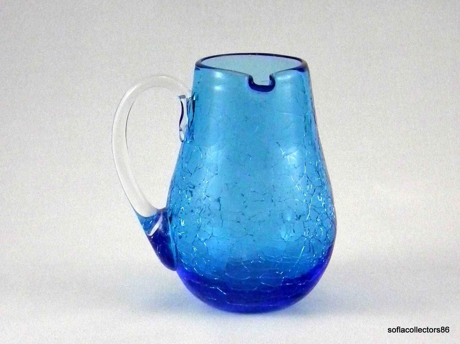 Pilgrim Glass 750 LH Blue Crackle Glass Left Handed Creamer