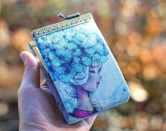 Business card holder dyed linen fabric/ Credit card case / Credit card organizer / Fold card case