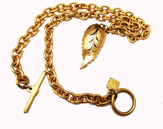 Anne Klein Necklace - Leaf Pendant - gold chain