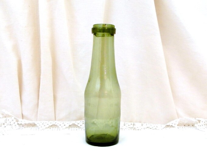Antique French Green Blown Glass Milk Bottle, Unusual Shaped Bottle from France, Country Farmhouse Decor, Diary Decorators Piece , Vase
