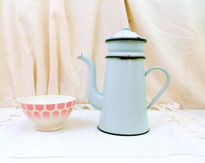 Vintage Mint Green Enamel French 3 Piece Coffee Pot with Goose Neck Spout, Enamelware Pour Over Cafetiere from France, Retro French Country