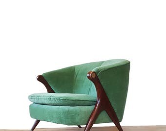 Mid Century Chair ~ Rare Green Karpen Of California Modernist Sculptural Barrel Chair / Lounge Chair ~ Danish Modern / Free Shipping