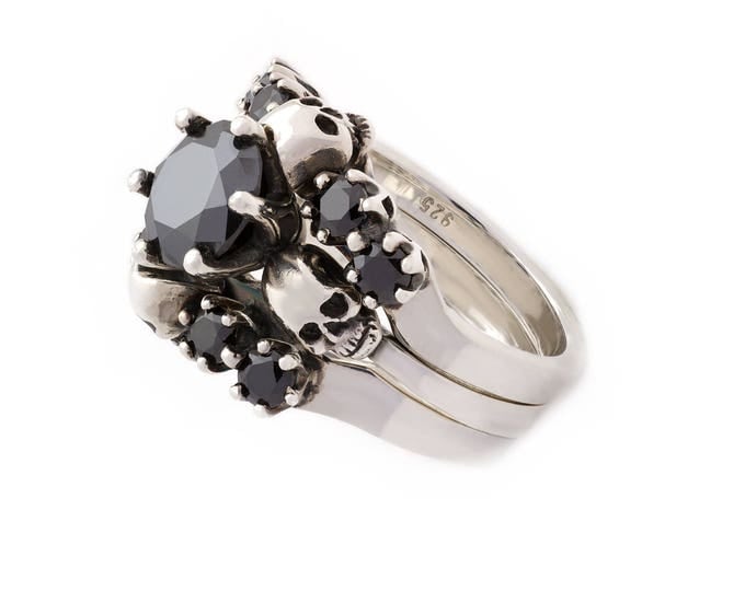 skull wedding ring set skull anniversary ring dark bridal set goth wedding set - Skull Wedding Ring Sets skull wedding ring set skull anniversary ring dark bridal set goth wedding set - Skull Wedding Ring Sets