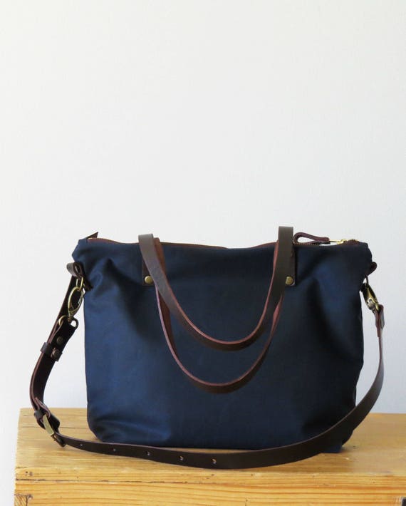 Waxed Canvas Tote Bag with crossbody strap Purse Canvas and