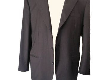 Brioni black jacket 44 r 2 button Model Modesto stripe ribbed