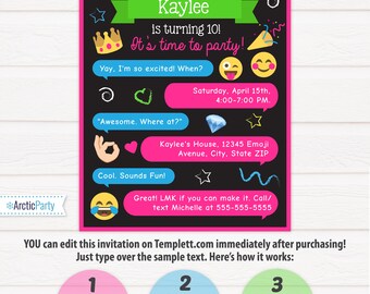 Emoji Invitations - Emoji Party Invitations - Emoji Birthday - Emoji Themed Party - INSTANT DOWNLOAD - Edit NOW from home with Templett.com!