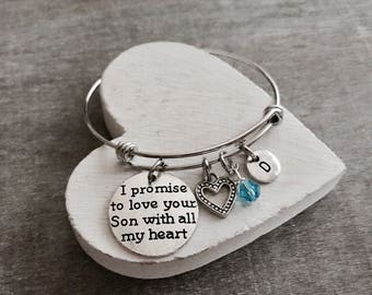 I promise to, love your son, with all my heart, mother of the Groom Bracelet, Mother of the Groom Gift, Wedding Jewelry, Silver Bracelet