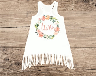 Birthday Dress for Two Year Old, Second Birthday Outfit, Boho Fringe Dress