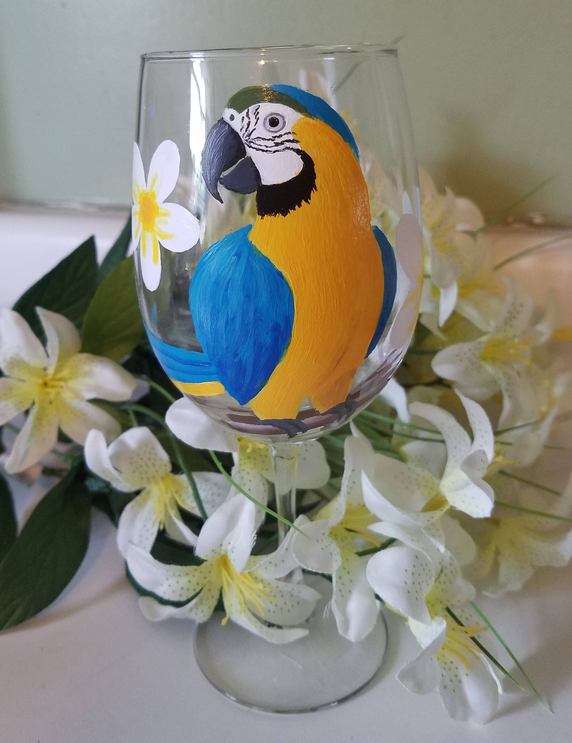 Macaw parrot wine glass