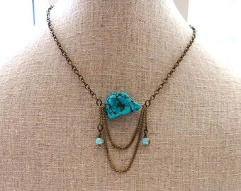 Natural Turquoise Choker Necklace, Crystal Necklace, Turquoise Jewelry, Turquoise Jewellery, Fifth Chakra Necklace, Boho Chic, Boho Jewelry