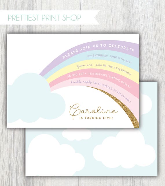 Printable Rainbow birthday invitation - Pastel rainbow ...