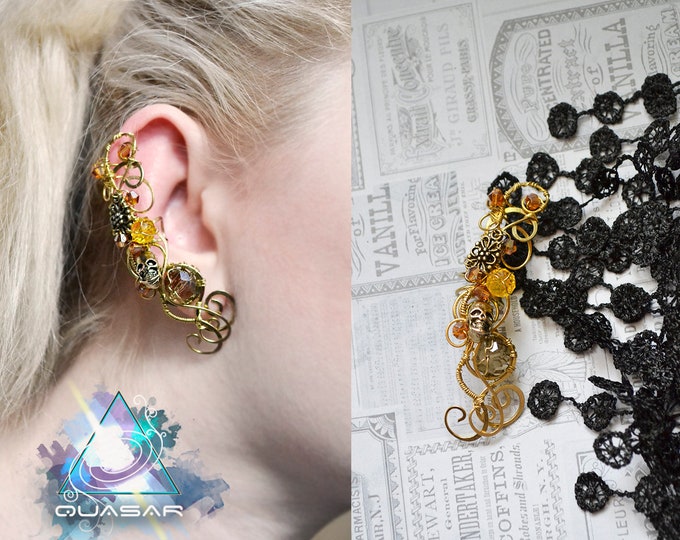 Ear cuff "Skull" | casual ear cuff, brass jewelry, wire steampunk ear cuff, quasarshop, rock ear cuff, summer jewelry, skull earrings